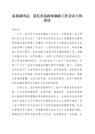 县委副书记、县长在县政府廉政工作会议上的讲话
