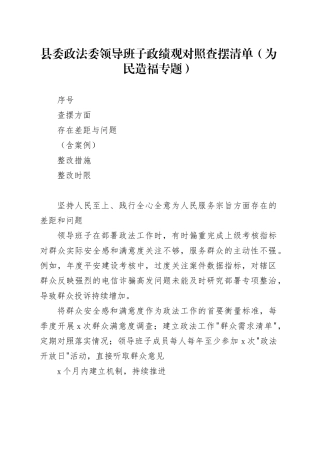 县委政法委领导班子对照查摆清单