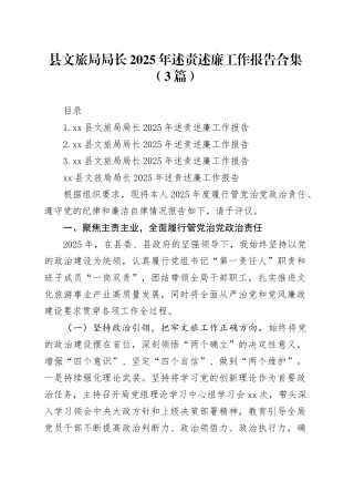 县文旅局局长2025年述责述廉工作报告合集（3篇）