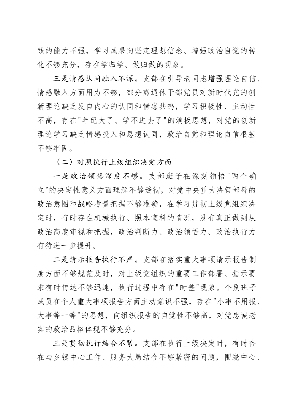乡镇离退休干部党支部2025年度组织生活会班子对照检查材料20260316_第2页