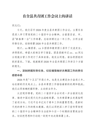在全县共青团工作会议上的讲话