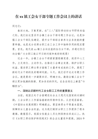 在镇工会女干部专题工作会议上的讲话