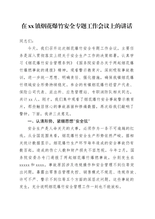 在镇烟花爆竹安全专题工作会议上的讲话