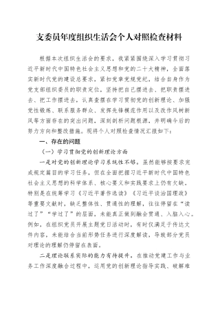 支委员年度组织生活会个人对照检查材料20260318