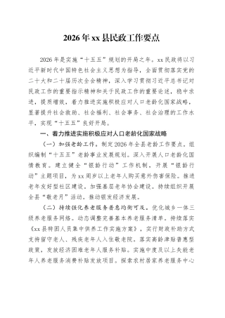 2026年县民政工作要点