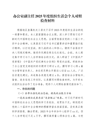 办公室副主任2025年度组织生活会个人对照检查材料20260325