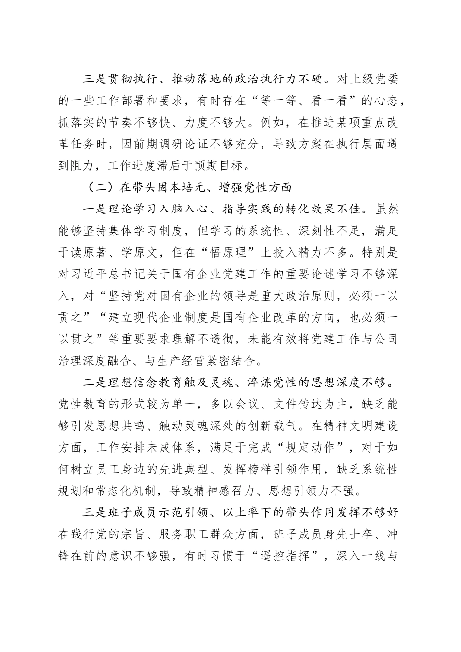 公司2025年度民主生活会领导班子对照检查材料_第2页