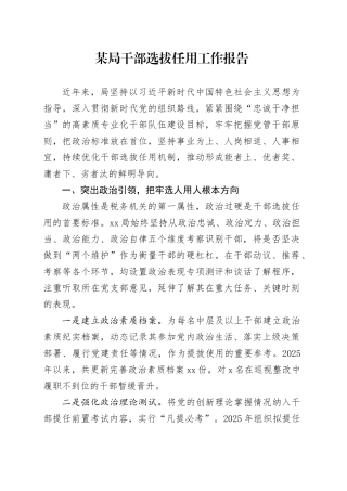 某局干部选拔任用工作报告