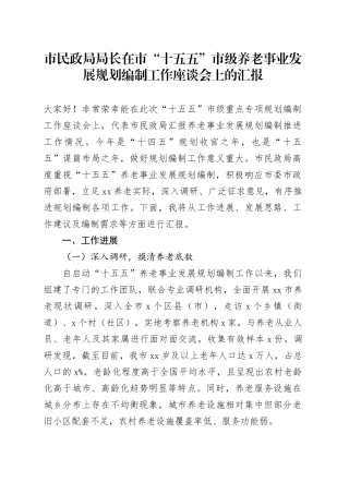 市民政局局长在市“十五五”市级养老事业发展规划编制工作座谈会上的汇报