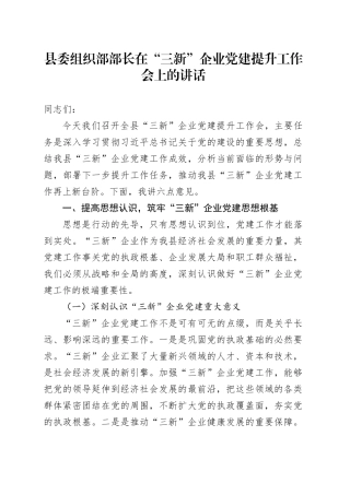 县委组织部部长在“三新”企业党建提升工作会上的讲话