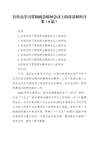 在传达学习贯彻两会精神会议上的讲话材料合集（6篇）