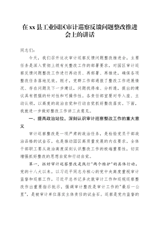 在县工业园区审计巡察反馈问题整改推进会上的讲话