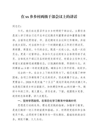 在乡乡村两级干部会议上的讲话