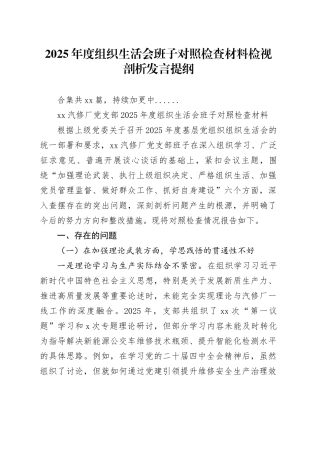 【26篇组织生活会班子】2025年度组织生活会班子对照检查材料检视剖析发言提纲（领导班子，党委党支部党组、市委县委区委政府机关单位、集团国企办公室局，五个带头方面六个对照等）
