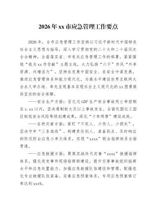 2026年市应急管理工作要点