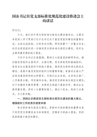 国企书记在党支部标准化规范化建设推进会上的讲话
