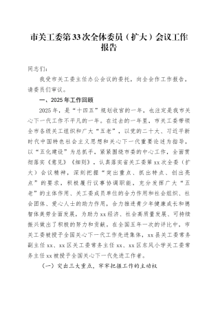 市关工委第33次全体委员（扩大）会议工作报告
