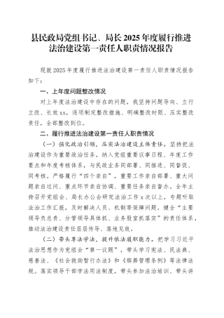 县民政局党组书记、局长2025年度履行推进法治建设第一责任人职责情况报告
