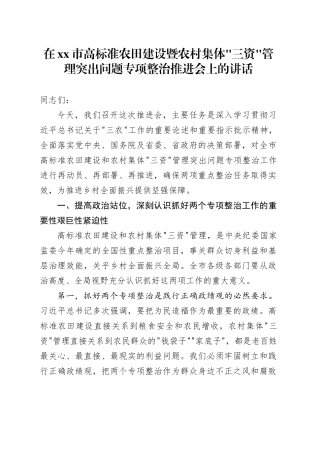 在市高标准农田建设暨农村集体“三资”管理突出问题专项整治推进会上的讲话