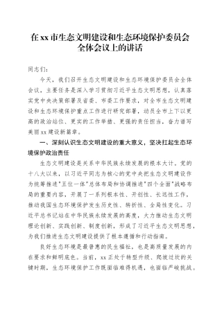 在市生态文明建设和生态环境保护委员会全体会议上的讲话