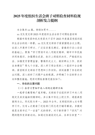 【43篇组织生活会班子】2025年度组织生活会个人对照检查材料检视剖析发言提纲（局长行长、党支部党组党委书记、副县长区长、机关单位主任国企集团企业等，乡镇街道村社区普通党员干部，典型案例，四中全会，五个带头六个七个对照方面等）