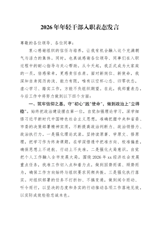 2026年年轻干部入职表态发言